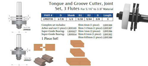 ROUTER BITS TONGUE GROOVE CUTTER JOINT SET THREE FLUTES,LR92735