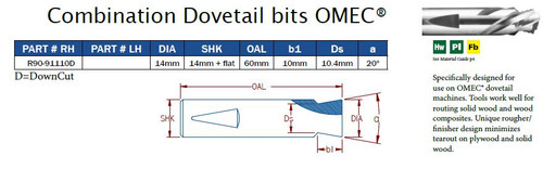 CNC TOOLING CARBIDE COMBINATION DOVETAIL BITS OMEC,R90-91110D