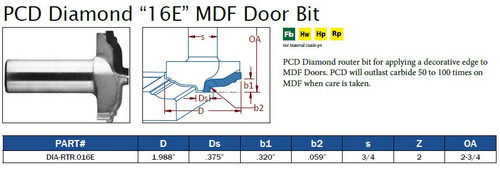 PCD Diamond "16E" MDF Door Bit