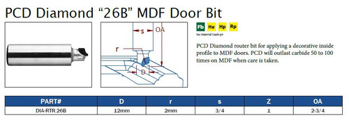 PCD Diamond "26B" MDF Door Bit