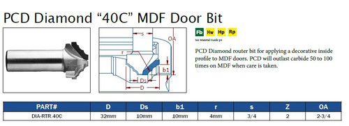 PCD Diamond "40C" MDF Door Bit