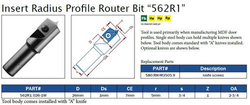 Insert Radius Profile Router Bit "562R1"