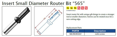 Insert Small Diameter Router Bit "565"