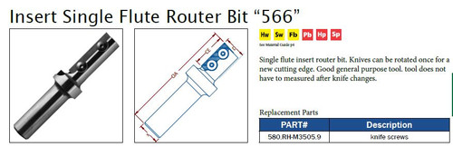 Insert Single Flute Router Bit "566"