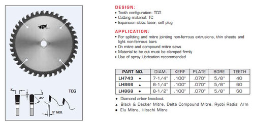 SAW BLADES PROFESSIONAL LINE NON FERROUS METALS,LH743,LH866,LH868