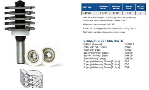 ROUTER BITS INDUSTRIAL QUALITY BOX JOINT SLOTTING CUTTER SET COMPLETE ASSEMBLY R4164