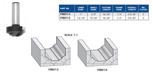 ROUTER BITS INDUSTRIAL QUALITY OGEE PROFILE FLAT BOTTOM PLUNGE TYPE FRB01-5 FRB01-6