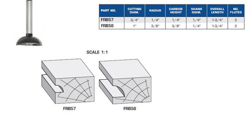 ROUTER BITS INDUSTRIAL QUALITY COVE STYLE FINGER GRIP TWO FLUTES FRB57 FRB58