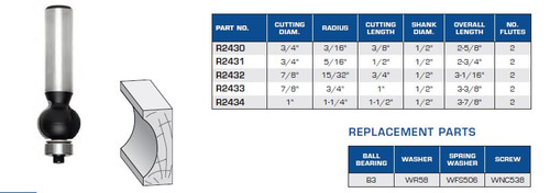 ROUTER BITS INDUSTRIAL QUALITY CONVEX BEADING BEARING GUIDE R2430 R2431 R2432 R2433 R2434