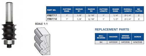 ROUTER BITS INDUSTRIAL QUALITY TRIPLE BEADING PROFILE BITS BALL BEARING GUIDE FRB77-7 FRB77-8