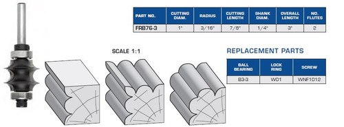 ROUTER BITS INDUSTRIAL QUALITY DOUBLE LEAF EDGE BEADING PROFILE BIT WITH BALL BEARING GUIDES FRB76-3