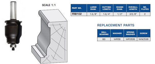 ROUTER BITS INDUSTRIAL QUALITY BEADED EDGE MOULDING BALL BEARING GUIDE FRB102