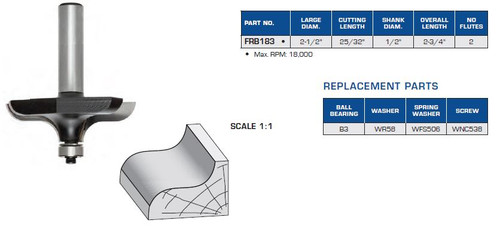 ROUTER BITS INDUSTRIAL QUALTIY ROUND OVER CAVETTO HANDRAIL BALL BEARING GUIDE FRB183
