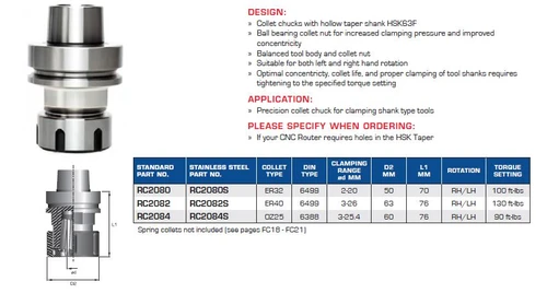 PRECISION CNC TOOLING FS HSK63F COLLET CHUCKS BALL BEARING COLLET NUT RC2080 RC2082 RC2084 RC2080S RC2082S RC2084S
