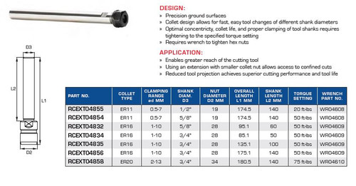 PRECISION CNC TOOLING FS TOOLHOLDER EXTENSIONS ER HEX NUT RCEXT04855 RCEXT04854 RCEXT04832 RCEXT04834 RCEXT04835 RCEXT04856 RCEXT04858