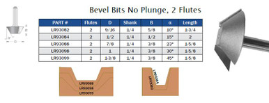 Bevel Bits No Plunge, 2 Flutes
