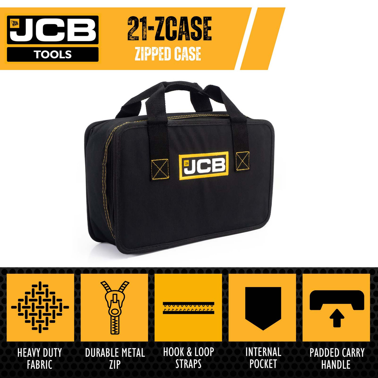 JCB Zipped Power Tool Bag Storage Case, 35 x 11 x 21.5cm