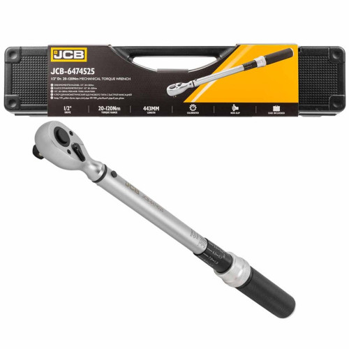 JCB 1/2" Mechanical Torque Wrench, 20-120Nm, Cr-V Steel | JCB-6474525 JCB 1/2" Mechanical Torque Wrench, 20-120Nm, Cr-V Steel | JCB-6474525