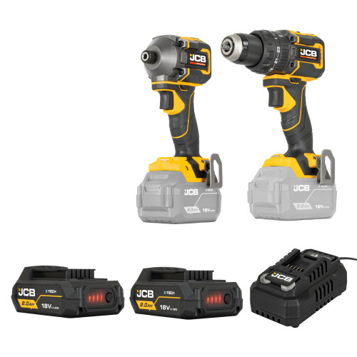 JCB 18v Pro Kit including 75Nm Combi Drill, 230Nm Impact Driver, 2x 2Ah Li-ion Batteries and 4.5A Fast Charger, with Carry Case | JCB-18PKIT-1 JCB 18v Pro Kit including 75Nm Combi Drill, 230Nm Impact Driver, 2x 2Ah Li-ion Batteries and 4.5A Fast Charger, with Carry Case | JCB-18PKIT-1