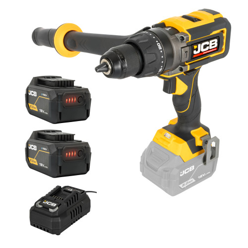 JCB Pro 18V Combi Drill 160Nm, Brushless, Anti-Kickback & Variable Speed, 25+3 Torque, 2x 5.0Ah Lithium-ion Batteries & 4.5A Charger | JCB-18PCD-160 JCB Pro 18V Combi Drill 160Nm, Brushless, Anti-Kickback & Variable Speed, 25+3 Torque, 2x 5.0Ah Lithium-ion Batteries & 4.5A Charger | JCB-18PCD-160