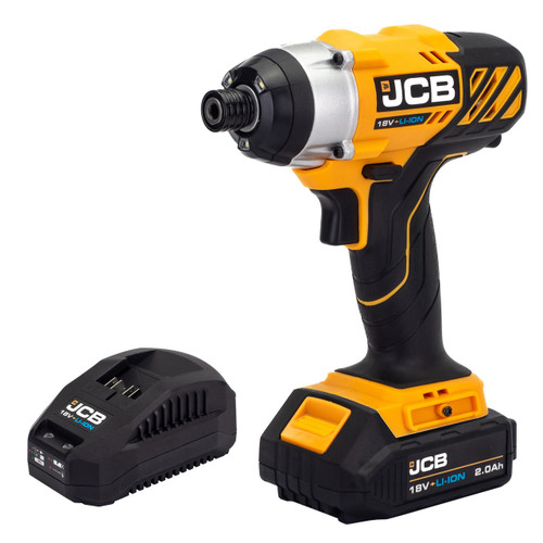 JCB 18V Impact Driver, 150Nm, 3.0Ah Li-Iion Battery and 2.4A Charger, 1/4" Hex Chuck | 21-18ID-2XB