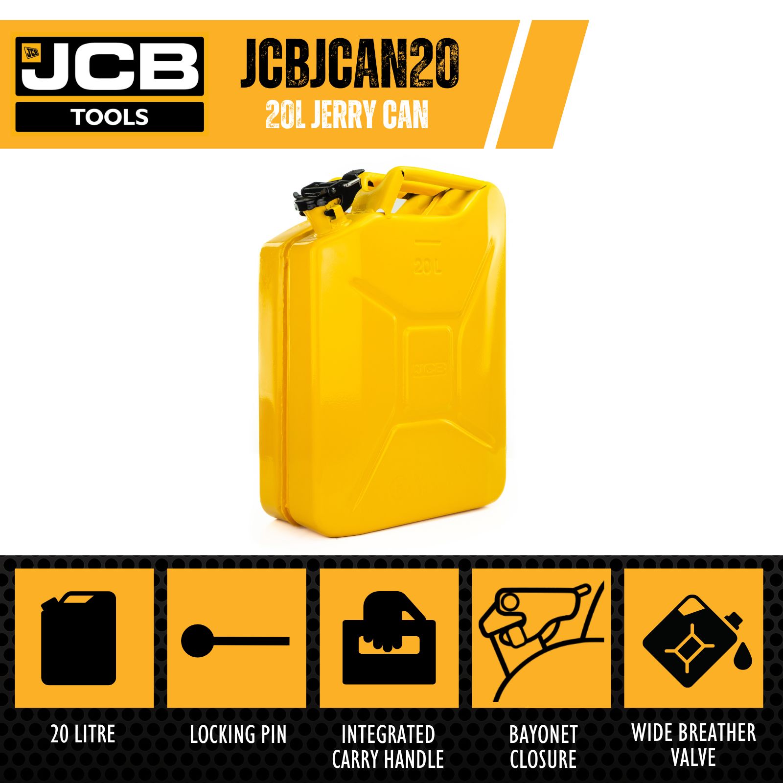 Jerry Can | Yellow Steel Fuel Can | JCB Tools UK