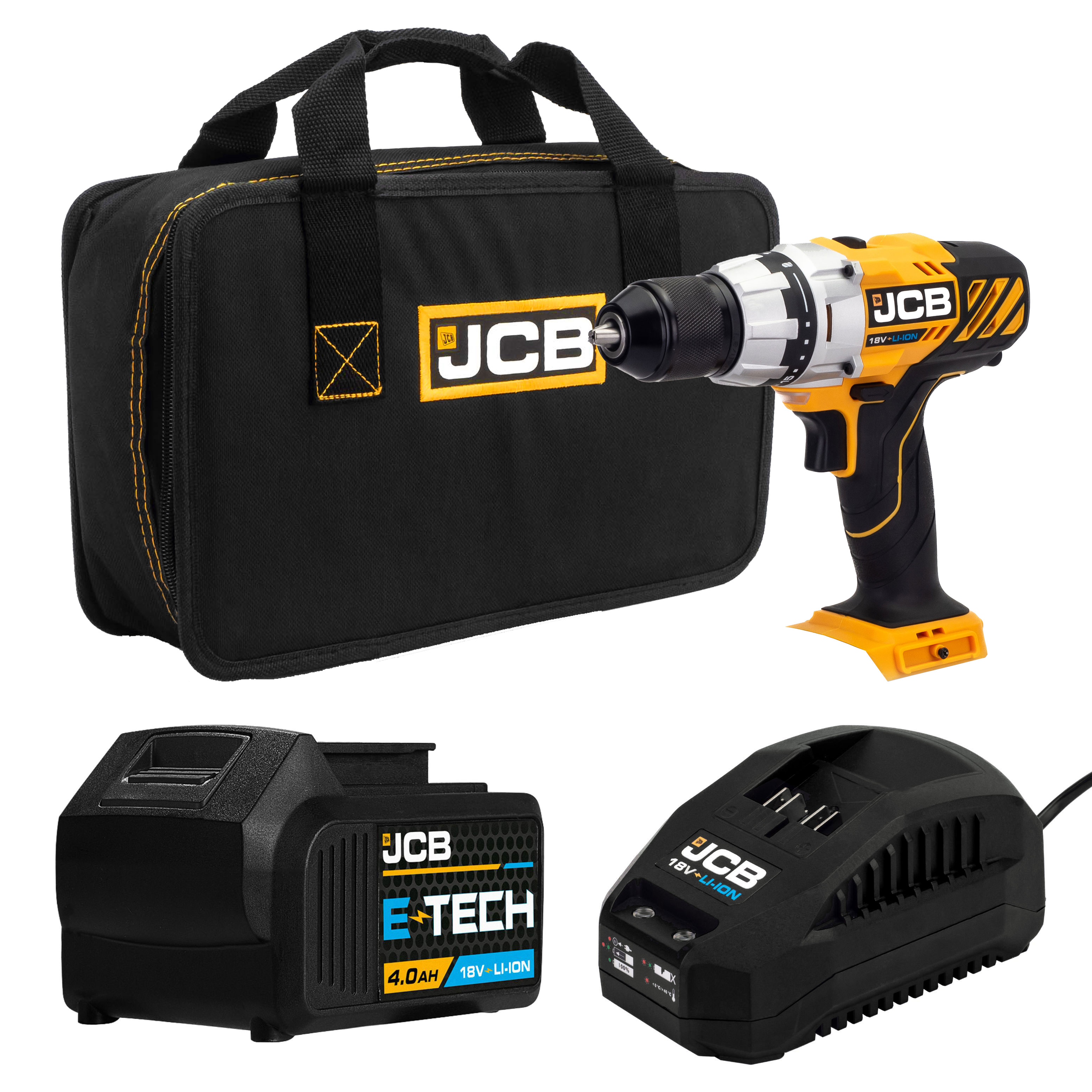 JCB 18V Cordless Drill Driver Kit with Battery, Charger