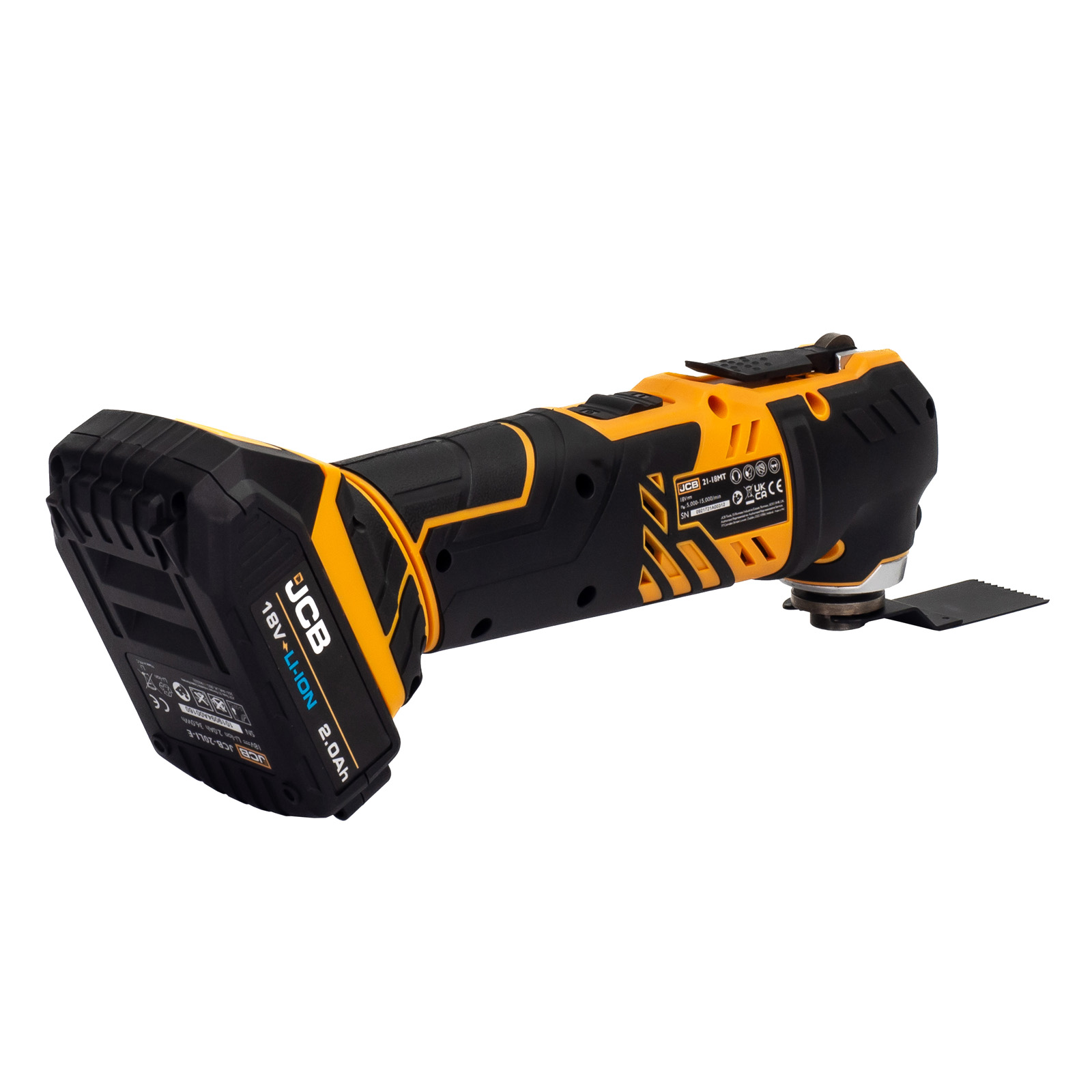 JCB 18V Cordless Multi Tool, 2.0Ah Li-Ion Battery and 2.4A Charger |  JCB-18MT-2X-B