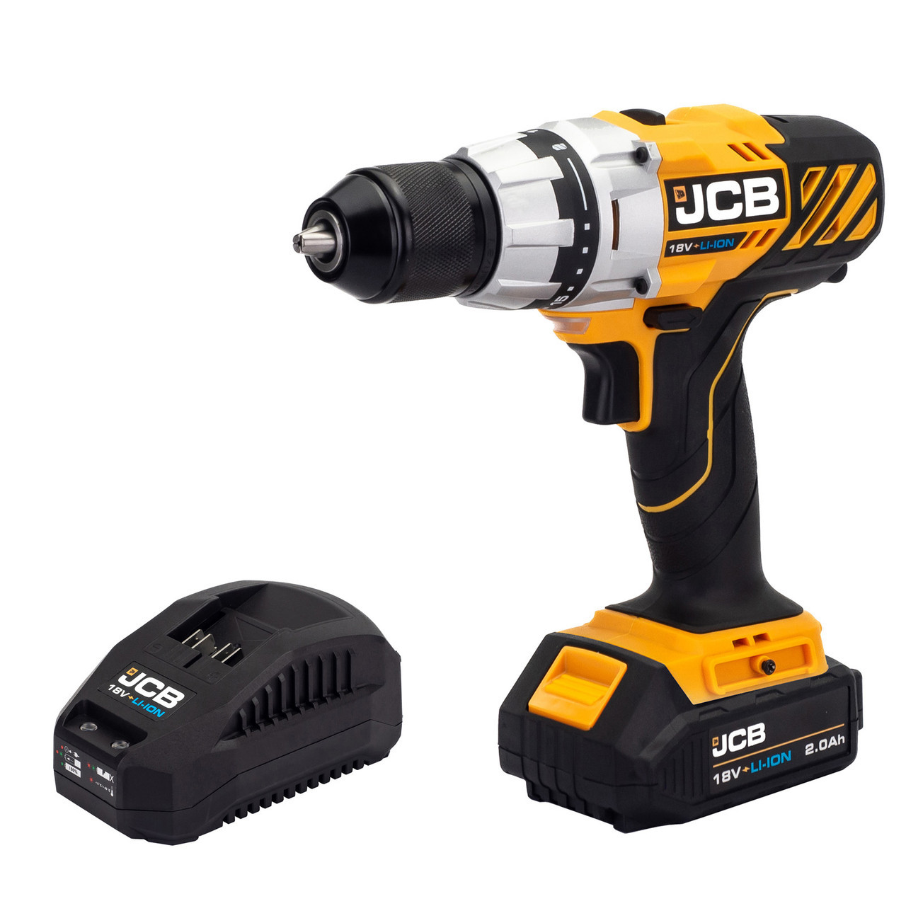JCB 18V Drill Driver, 45Nm, 3.0Ah Li-ion Battery, 2.4A fast charger,13mm 1/2&quot; Keyless Chuck-240439