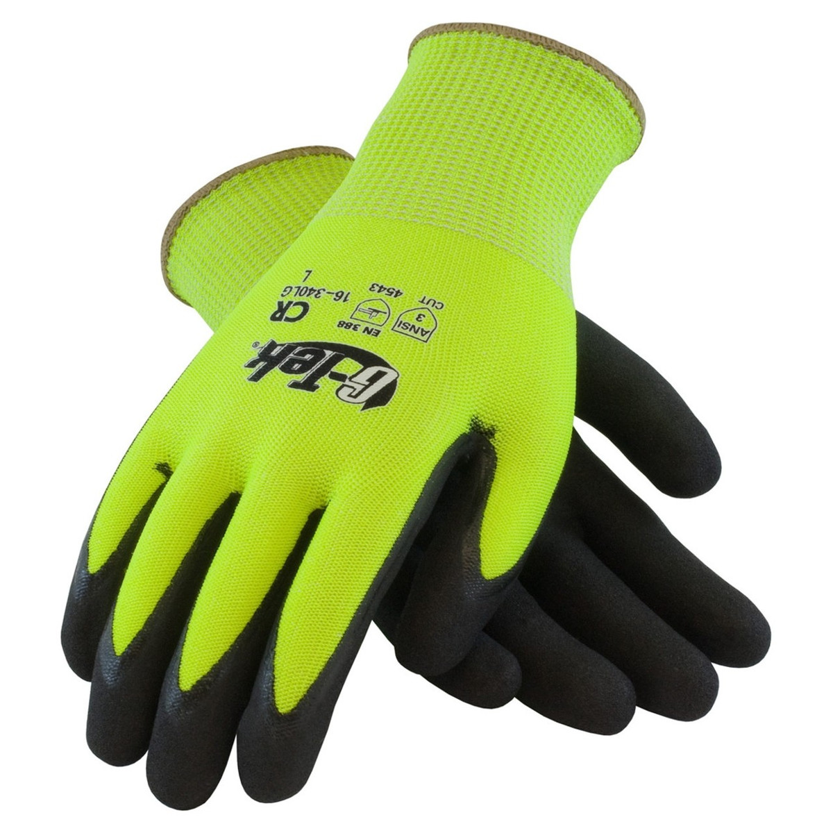 G-Tek PolyKor Hi-Vis A3 Cut Double-Dipped Nitrile Coated Gloves - 16-340
