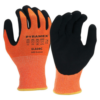 Pyramex GL608C Hi-Vis Orange A6 Micro-Foam Sandy Nitrile Dipped Gloves - Single Pair