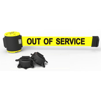 Banner Stakes 30' Wall-Mount Retractable Belt, Yellow "Out of Service" - MH5005