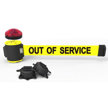 Banner Stakes 30' Wall-Mount Retractable Belt with Red Strobe Light, Yellow "Out of Service" - MH5005L
