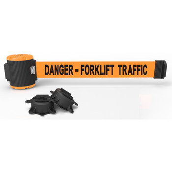 Banner Stakes 30' Wall-Mount Retractable Belt, Orange "Danger- Forklift Traffic" - MH5013
