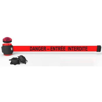 Banner Stakes 30' Wall-Mount Retractable Belt with Red Strobe Light, Red "DANGER – ENTRÉE INTERDITE" - MH5017L