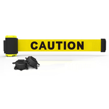 Banner Stakes 7' Wall-Mount Retractable Belt, Yellow "Caution" - MH7001