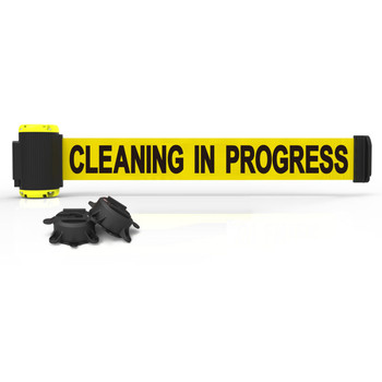 Banner Stakes 7' Wall-Mount Retractable Belt, Yellow "Cleaning in Progress" - MH7004