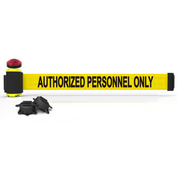 Banner Stakes 7' Wall-Mount Retractable Belt with Red Strobe Light, Yellow "Authorized Personnel Only" - MH7013L