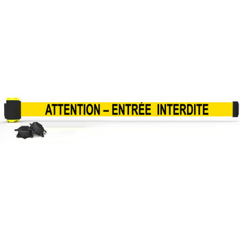Banner Stakes 7' Wall-Mount Retractable Belt, Yellow "ATTENTION – ENTRÉE INTERDITE" - MH7016