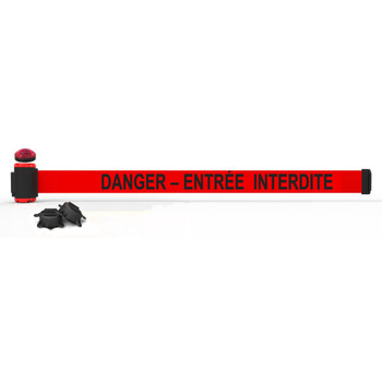 Banner Stakes 7' Wall-Mount Retractable Belt with Red Strobe Light, Red "DANGER – ENTRÉE INTERDITE" - MH7017L