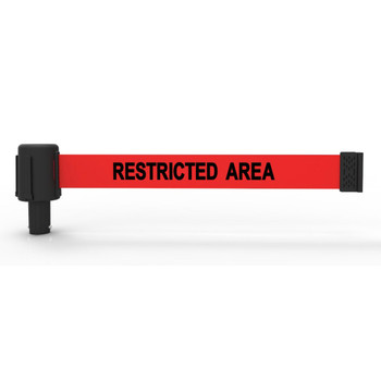 Banner Stakes 15' Long Retractable Barrier Belt, Red "Restricted Area"; Pack of 5 - PL4047