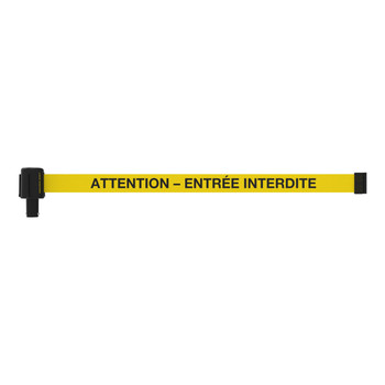 Banner Stakes 15' Long Retractable Barrier Belt, Yellow "ATTENTION – ENTRÉE INTERDITE"; Pack of 5 - PL4151