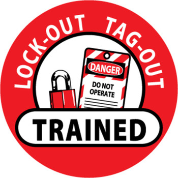 Lockout Tagout Trained 2" Vinyl Hard Hat Emblem - 25 Pack