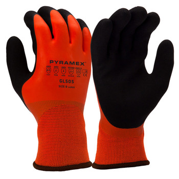 Pyramex GL505 Hi-Vis Orange Insulated A2 Cut Double Dipped Sandy Latex Coated Gloves - Single Pair