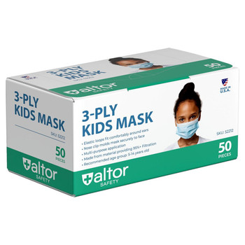 Altor Safety Kids Disposable Face Mask 52212, 3-Ply ASTM Level 2, USA Made - Box of 50