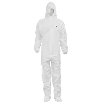 General Electric Disposable Protective Hooded Coveralls with Boots, 63 GSM Microporous, White - GW903