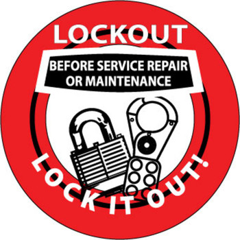 Lockout Before Service Repair Or Maintenance Lock It Out 2" Vinyl Hard Hat Emblem - 25 Pack