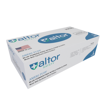 Altor Safety Disposable Nitrile Exam Gloves Chemo Tested - Blue - 6 mil - Box of 100 - Made in USA (S, M, L, XL)