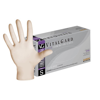 DASH VitalGard Latex Exam Grade Disposable Gloves, Natural, 4.7 mil, Box of 100