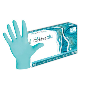 DASH True Comfort Blu Polychloroprene Exam Grade Disposable Gloves, Ocean Blue, 3.1 mil, Box of 100